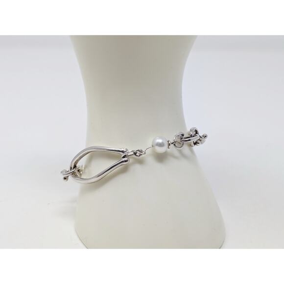 Michael Dawkins 925 Sterling Silver Toggle Pearl Bracelet - Picture 2 of 9